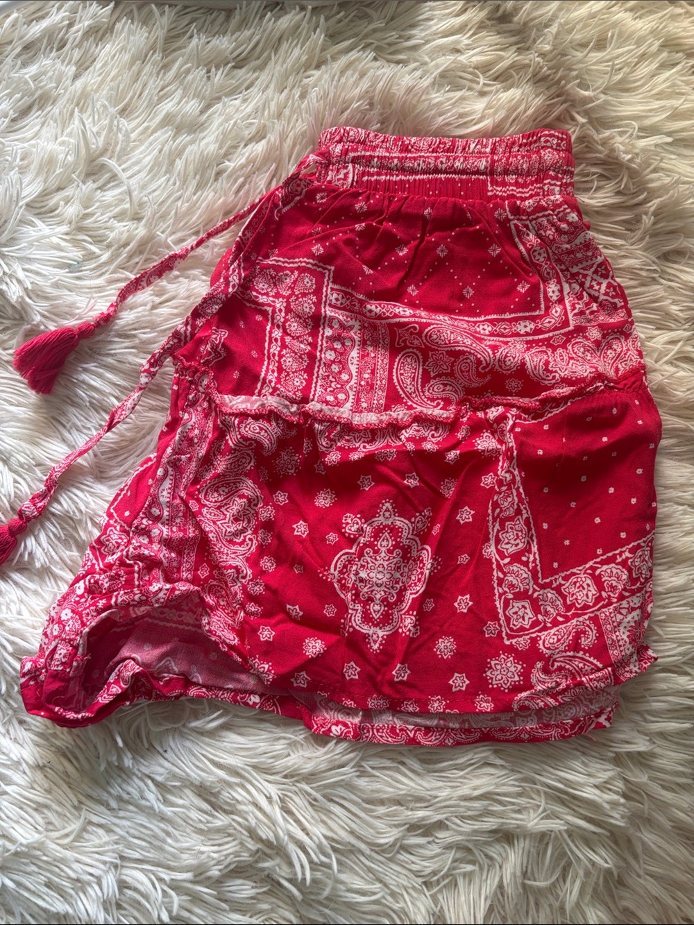Live To Be Spoiled Red Bandana-Print Drawstring Mini Skirt